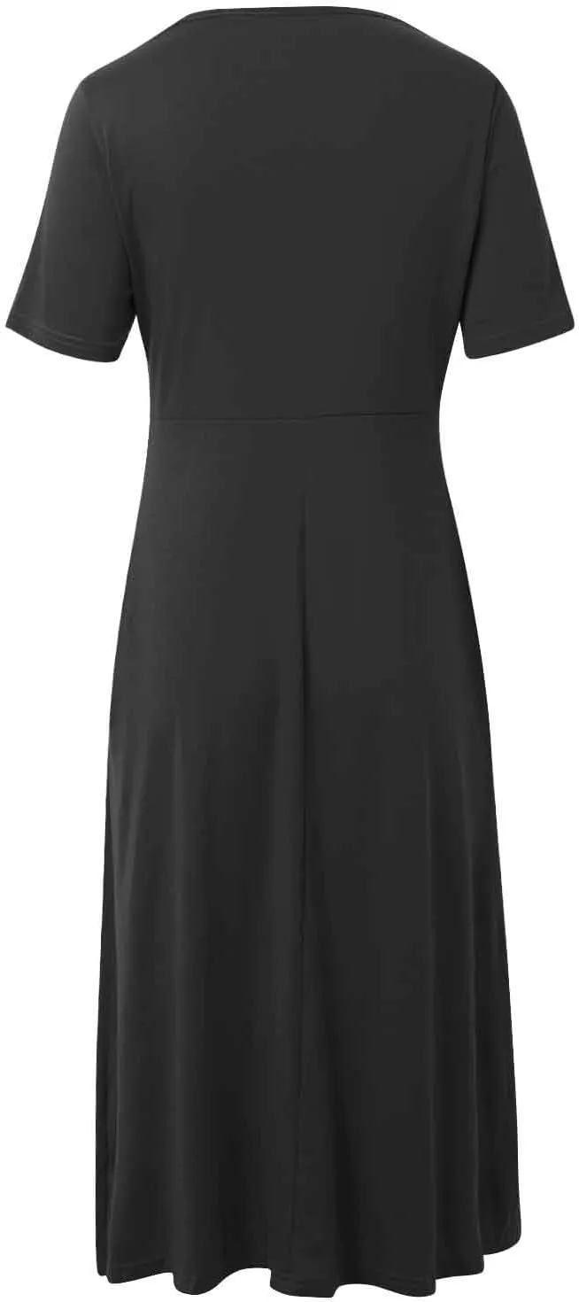 Women Summer Short Sleeve Midi Dress with Pockets Casual Aline Flowy Tshirt Dress Floral Vocation Beach Sundress