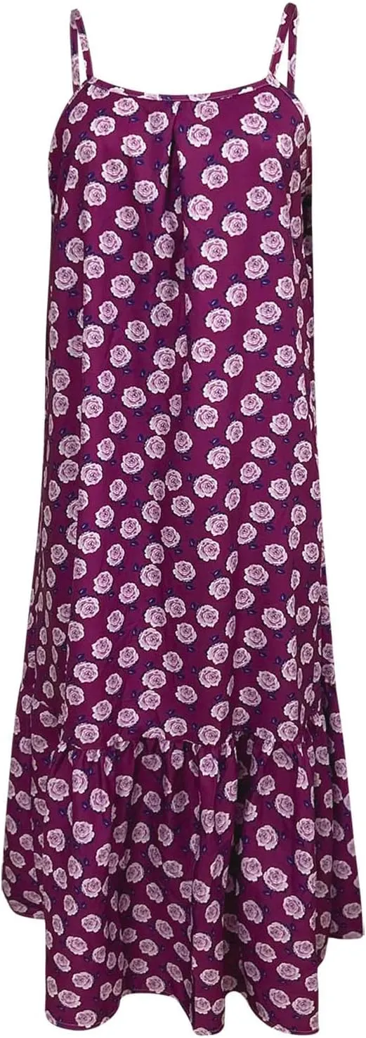 Womens Boho Strap Dresses Print Loose Maxi Dress Summer Beach Vacation Casual Sundress Ladies Fashion Travel Clothes
