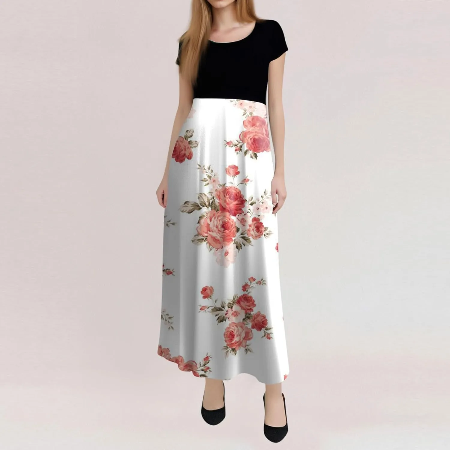 Women's Casual Dresses Floral Short Sleeve Tie Waist Ruffle Dresses Women Party Beach Vacation Dress