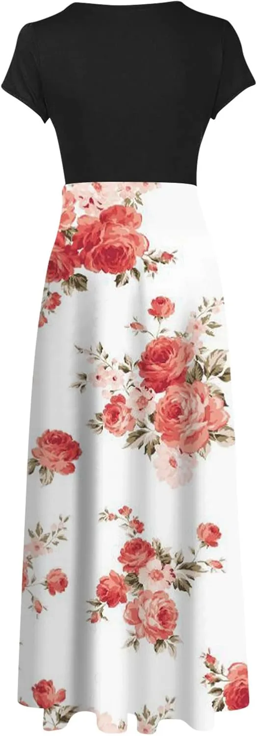 Women's Casual Dresses Floral Short Sleeve Tie Waist Ruffle Dresses Women Party Beach Vacation Dress