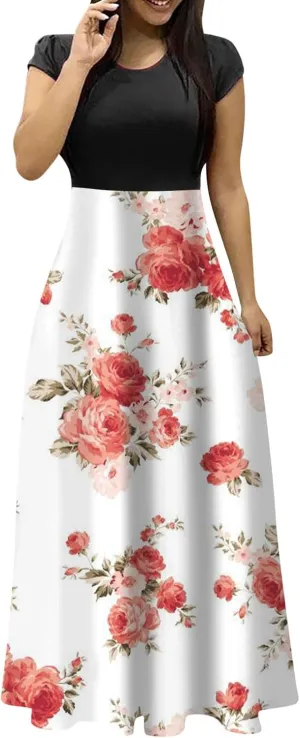Women's Casual Dresses Floral Short Sleeve Tie Waist Ruffle Dresses Women Party Beach Vacation Dress