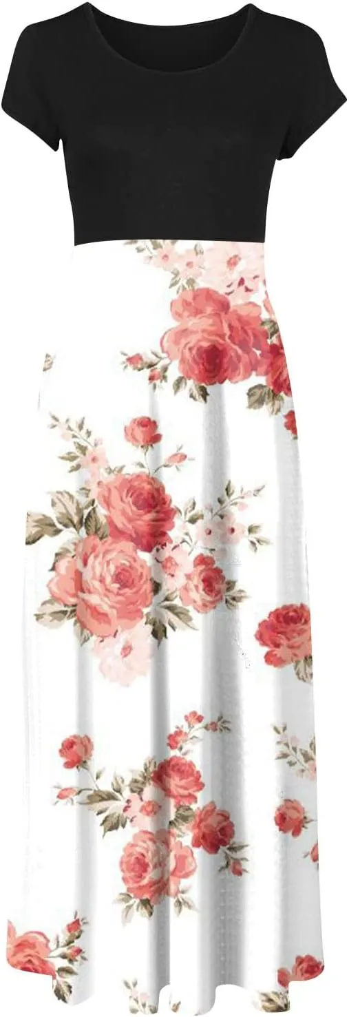 Women's Casual Dresses Floral Short Sleeve Tie Waist Ruffle Dresses Women Party Beach Vacation Dress