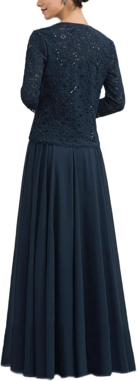 Women's Chiffon Mother of The Bride Dresses 2 Pieces Lace Appliques Mother of The Groom Dress