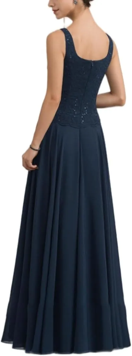 Women's Chiffon Mother of The Bride Dresses 2 Pieces Lace Appliques Mother of The Groom Dress