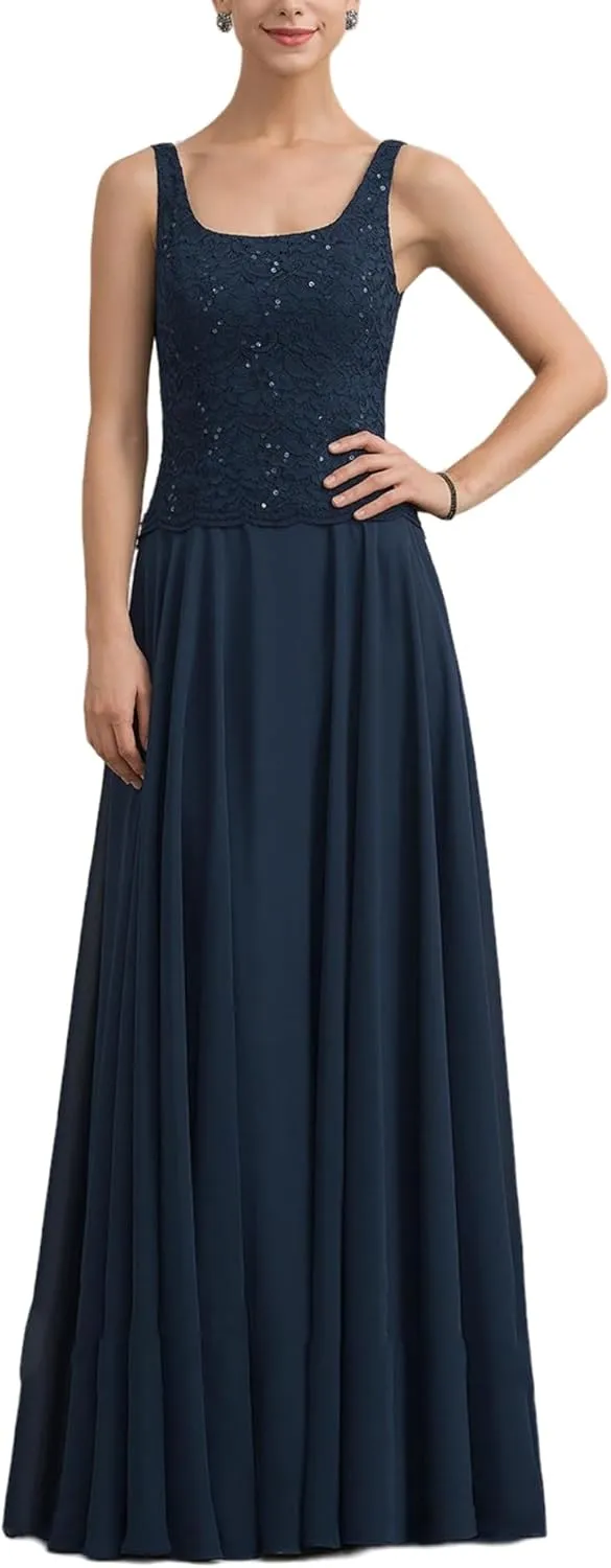 Women's Chiffon Mother of The Bride Dresses 2 Pieces Lace Appliques Mother of The Groom Dress