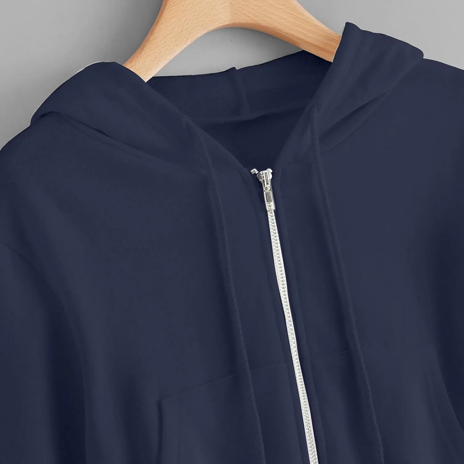 Womens Cropped Hoodies Trendy Fall Solid Drawstring Full Zip Sweatshirts Oversized Long Sleeve Outfits