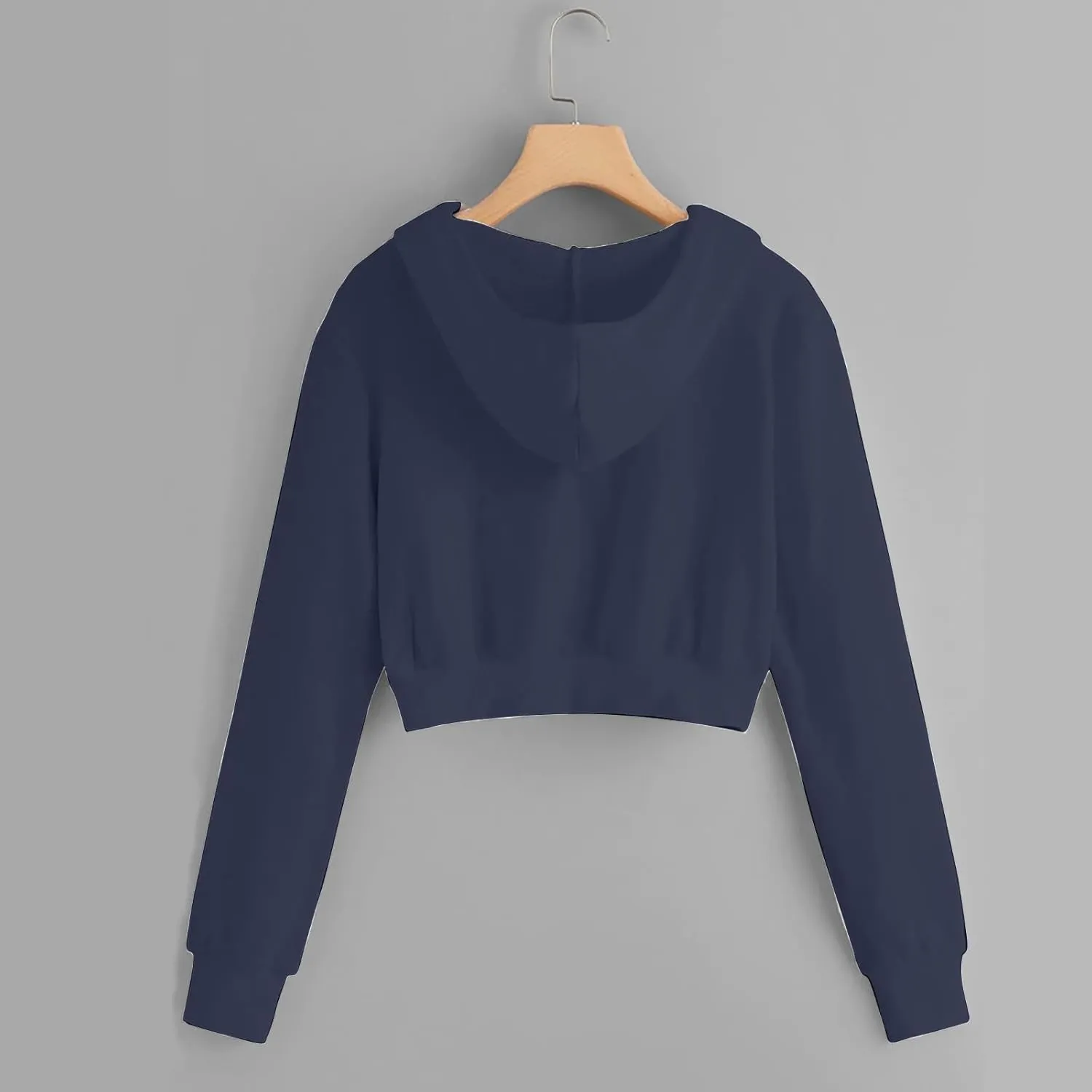 Womens Cropped Hoodies Trendy Fall Solid Drawstring Full Zip Sweatshirts Oversized Long Sleeve Outfits