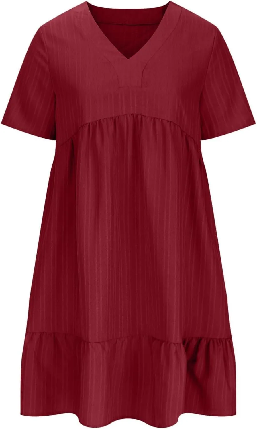 Womens Dresses 2025 Summer Spring Short Sleeve V Neck Mini T Shirt Dress Pleated Ruffle Flowy Beach Sundresses 2025