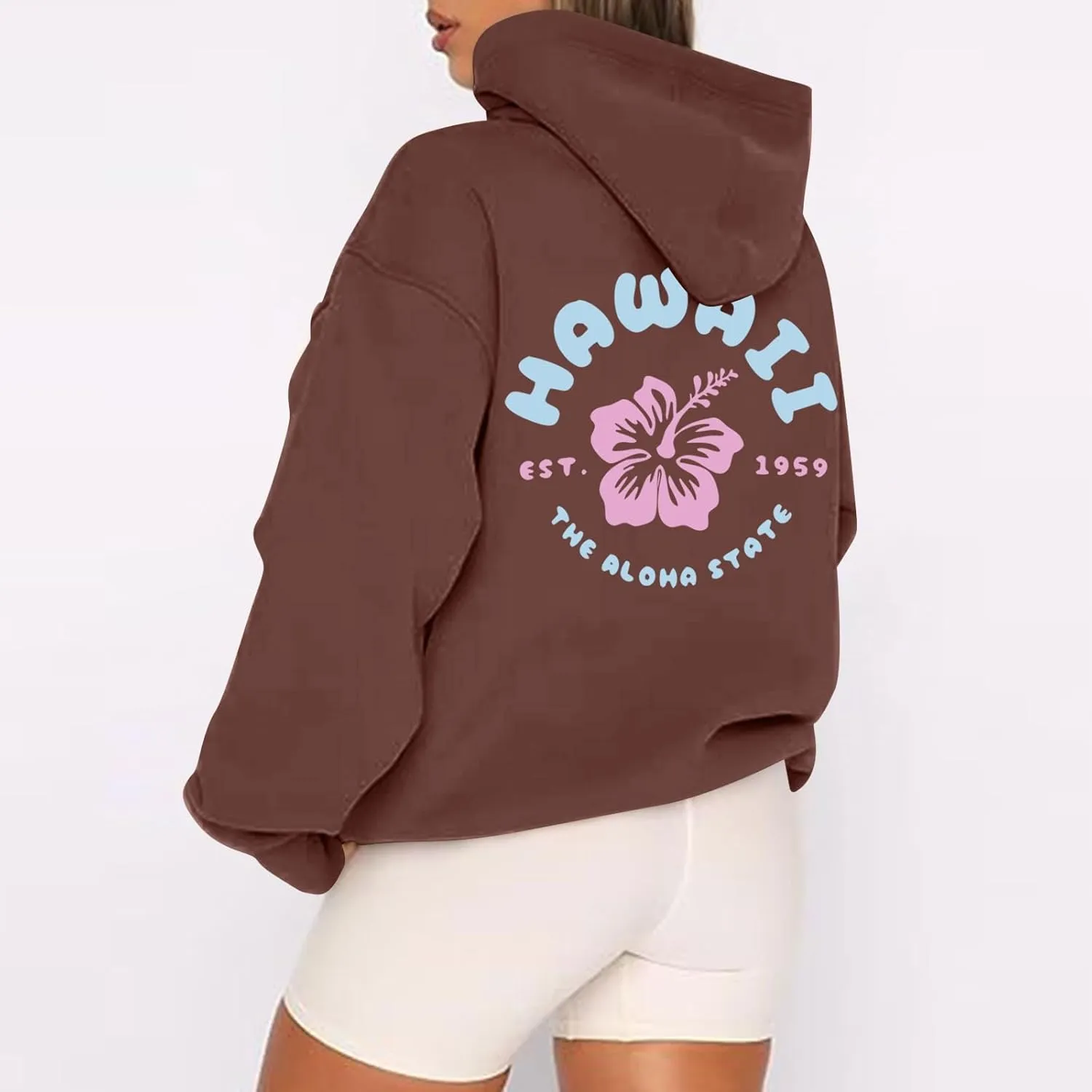 Womens Floral Print Hoodies Hawaiian Graphic Oversized Zip up Sweatshirts Long Sleeve Hooded Pullover with Pockets