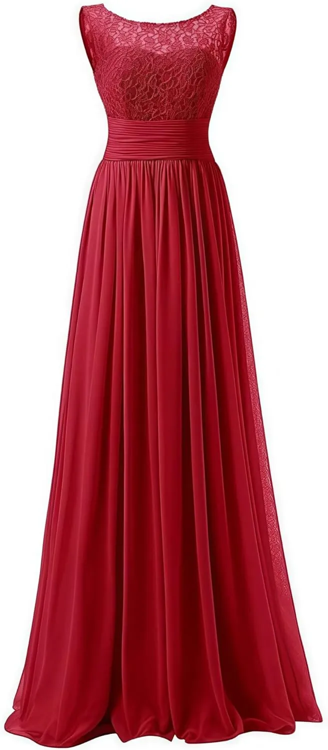 Women's Formal Bridesmaid Dresses Long Evening Dress A-Line Chiffon Lace Party Gowns