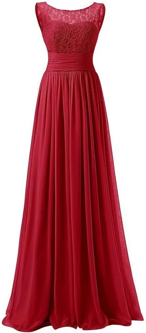 Women's Formal Bridesmaid Dresses Long Evening Dress A-Line Chiffon Lace Party Gowns