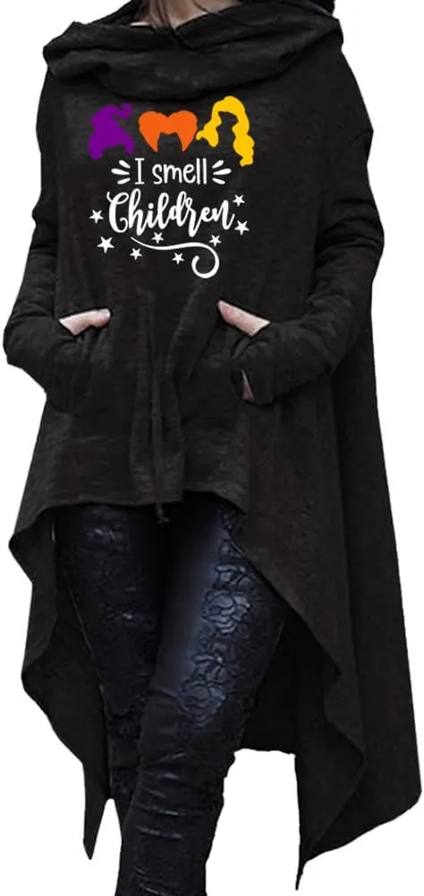 Women's I Small Children Letters Festival Tunic High Collar Long Sleeve Pullover Irregular Hoodies