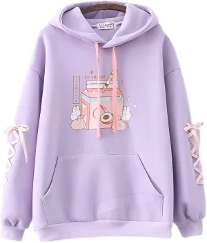 womens Japanese Casual Lolita Kawaii Graphic Hoodie Loose Fit Hooded Sweatshirt