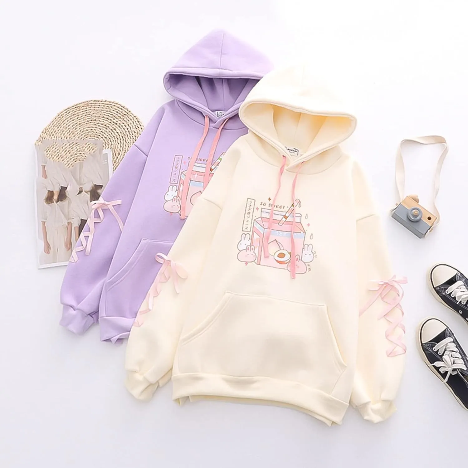 womens Japanese Casual Lolita Kawaii Graphic Hoodie Loose Fit Hooded Sweatshirt
