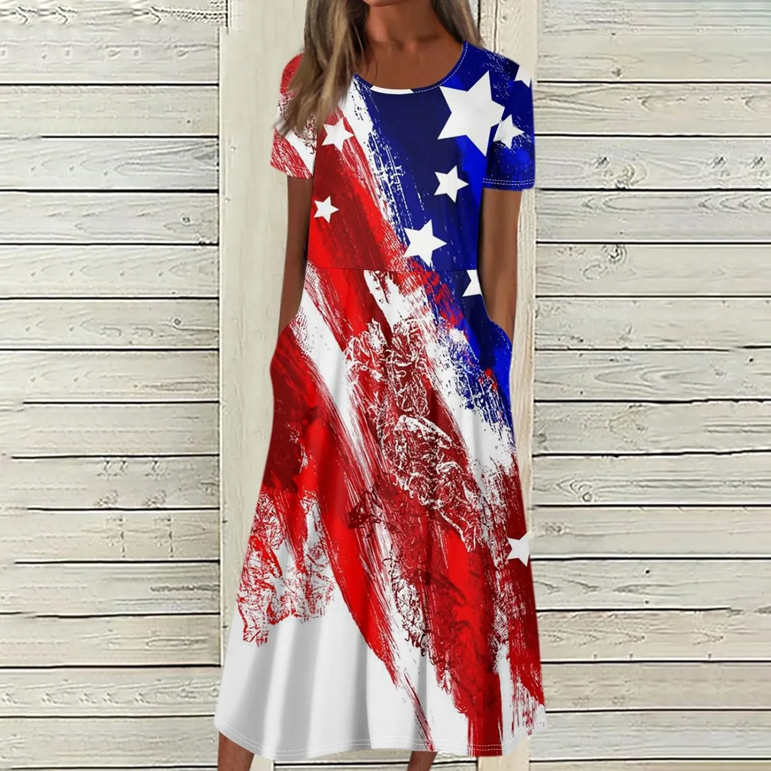 Women's Maxi Dress 2025 Summer Casual Colorful Loose Flowy Boho Crewneck Short Sleeve Dresses Beach Vacation Clothes