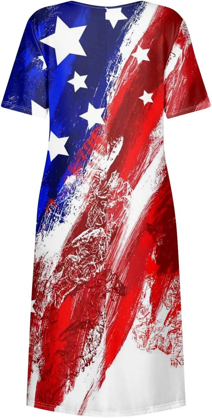 Women's Maxi Dress 2025 Summer Casual Colorful Loose Flowy Boho Crewneck Short Sleeve Dresses Beach Vacation Clothes