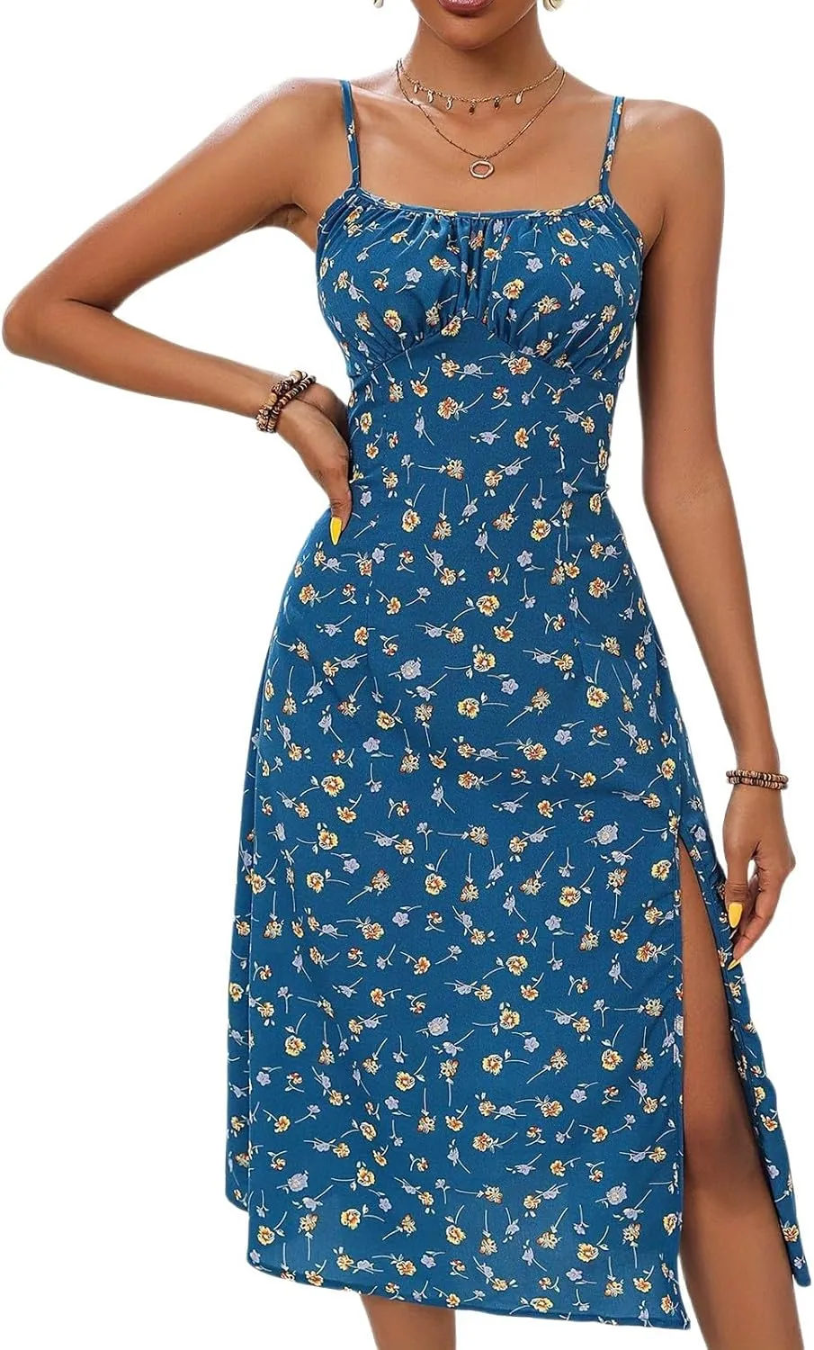 Women's Summer Casual Square Neck Polka Dot Sxey Sleeveless High Waist A-line Sundress Midi Dresses