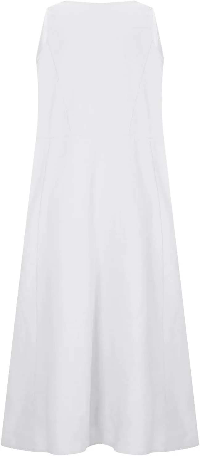 Women's Summer Cotton Linen Maxi Dresses Sleeveless Solid Flowy Long Dress Plus Size Loose Comfy Dress with Pockets