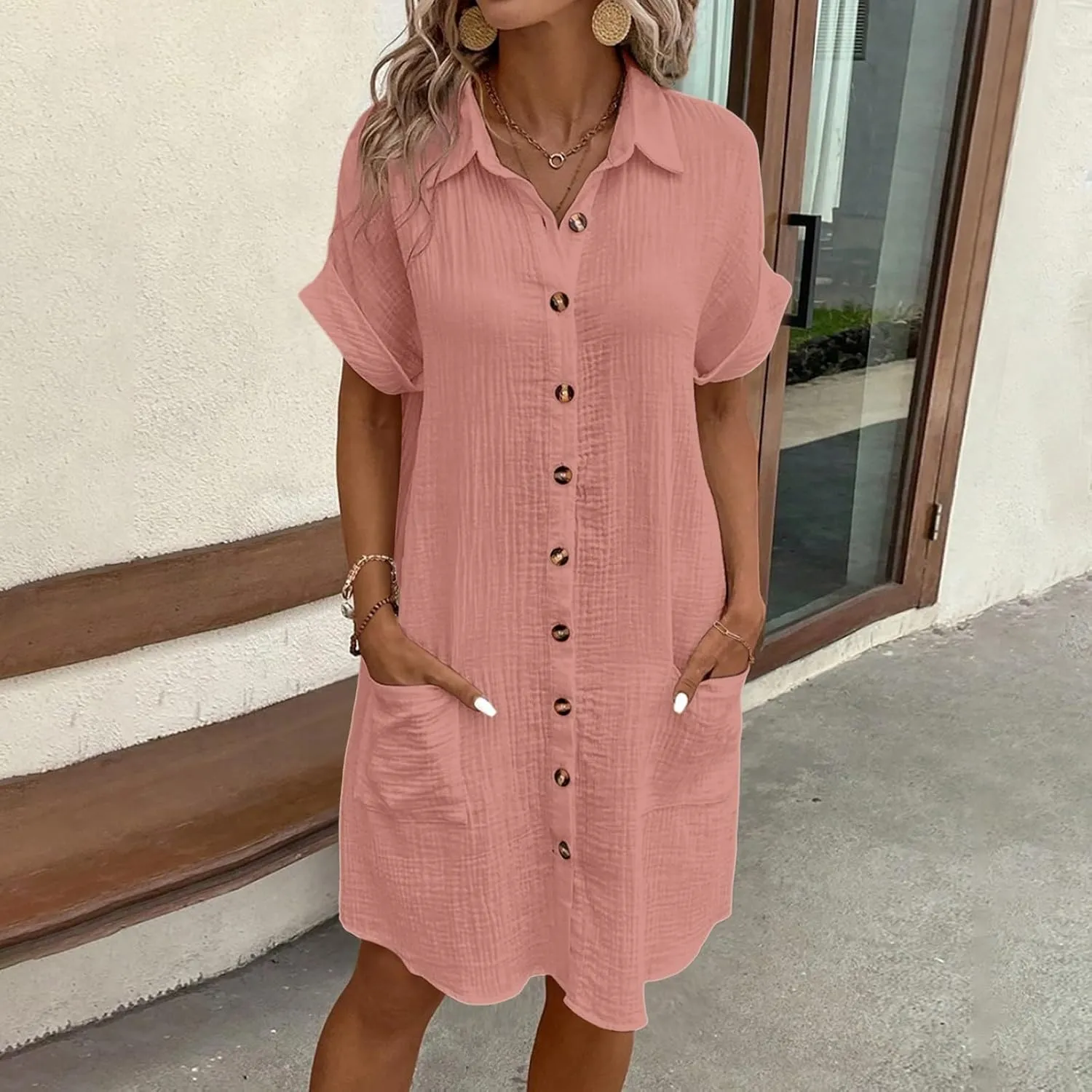 Women's Summer Dress Midi Floral Flutter Short Sleeve Casual Dresses Tiered Flowy Boho Beach Dress Tunic Holiday Dresses