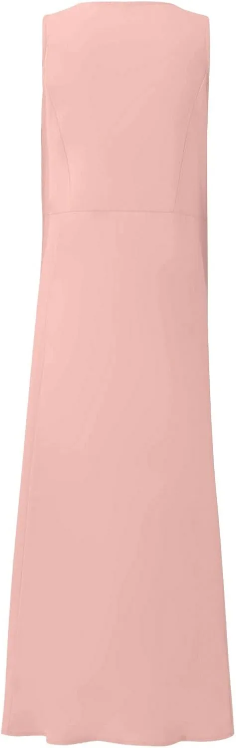 Womens Summer Dresses 2024 Casual Floral Print Boho Beach Sundress O Neck Sleeveless Loose Maxi Dress with Pockets