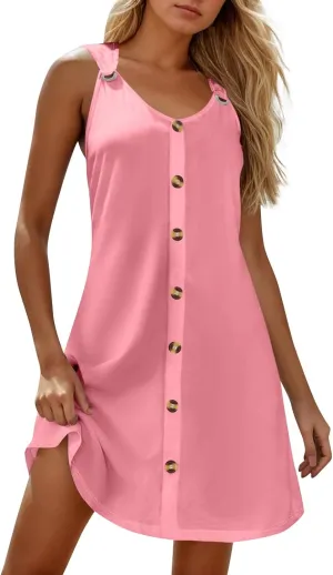Womens Summer Dresses Casual Boho Floral Sundress V-Neck Sleeveless Dress Swim Coverup Beach Vacation Clothes