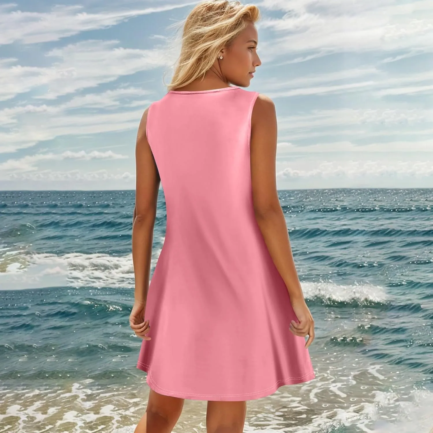 Womens Summer Dresses Casual Boho Floral Sundress V-Neck Sleeveless Dress Swim Coverup Beach Vacation Clothes