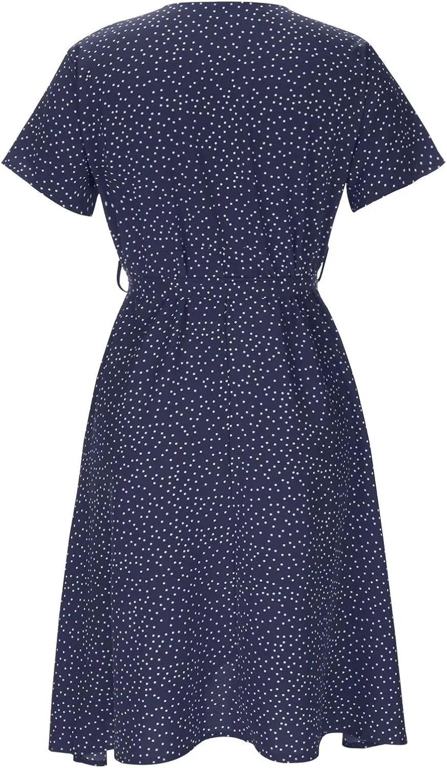 Women's Summer Dresses Chiffon Boho Polka Dot Boho Sundress Short Sleeve Resort Vacation Midi Dress 2024 Fashion Outfits