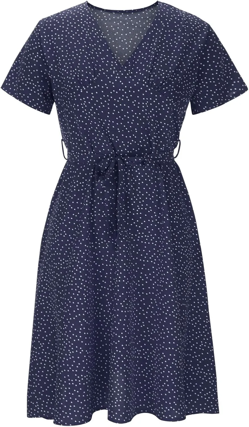 Women's Summer Dresses Chiffon Boho Polka Dot Boho Sundress Short Sleeve Resort Vacation Midi Dress 2024 Fashion Outfits