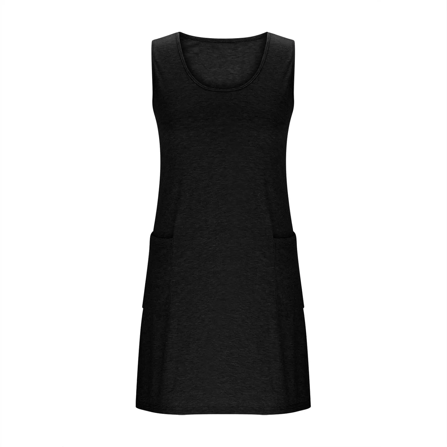 Womens Summer Tank Top Dress Sleeveless Round Neck Casual Dresses Trendy Solid Color Basic Mini Dress with Pockets