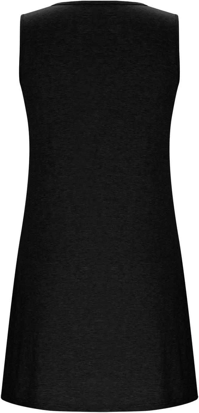 Womens Summer Tank Top Dress Sleeveless Round Neck Casual Dresses Trendy Solid Color Basic Mini Dress with Pockets