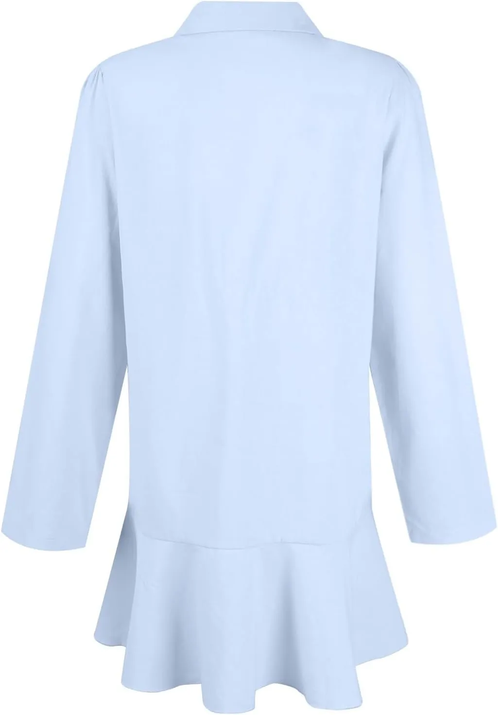 Womens Summer Tunic Shirt Mini Dress Linen Casual Long Sleeve Lapel V Neck Button Up Beach Dress Ruffle Hem Comfy Dress