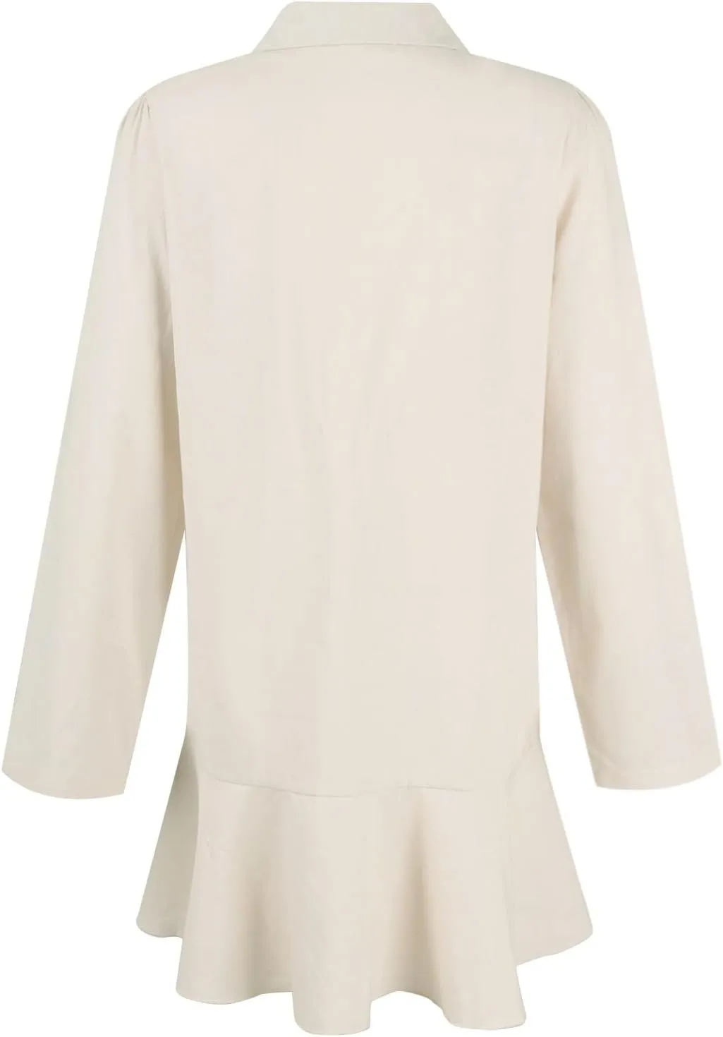 Womens Summer Tunic Shirt Mini Dress Linen Casual Long Sleeve Lapel V Neck Button Up Beach Dress Ruffle Hem Comfy Dress