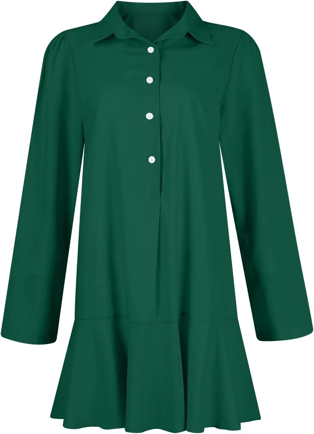 Womens Summer Tunic Shirt Mini Dress Linen Casual Long Sleeve Lapel V Neck Button Up Beach Dress Ruffle Hem Comfy Dress