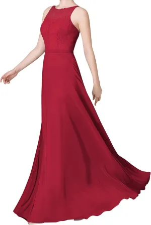 Women's V-Neck Prom Dresses Lace Chiffon Formal Evening Party Gowns Long A-Line Bridesmaid Dress