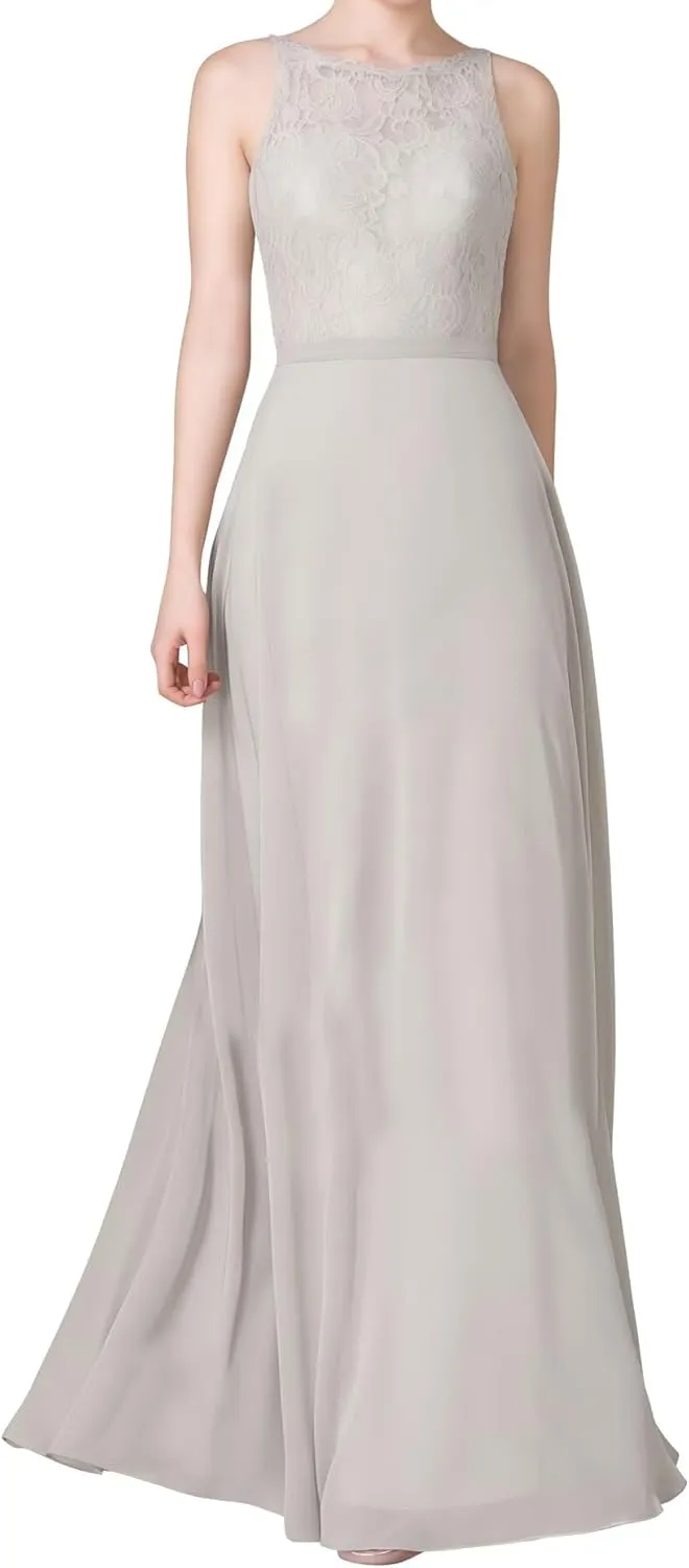 Women's V-Neck Prom Dresses Lace Chiffon Formal Evening Party Gowns Long A-Line Bridesmaid Dress