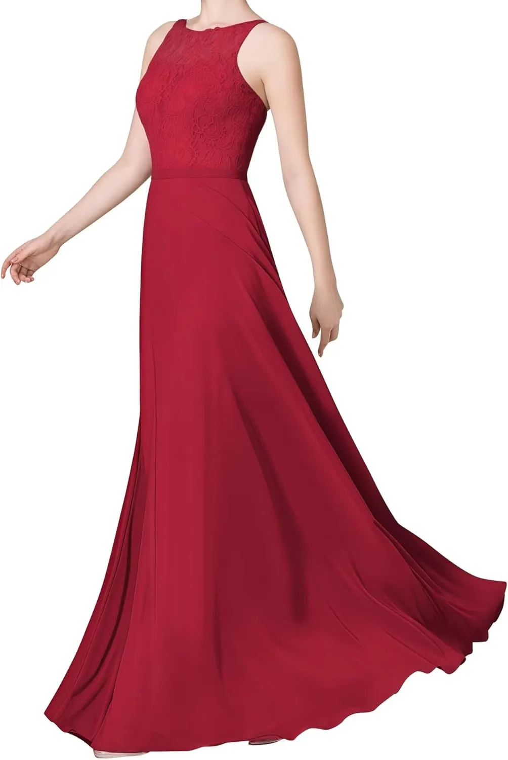 Women's V-Neck Prom Dresses Lace Chiffon Formal Evening Party Gowns Long A-Line Bridesmaid Dress