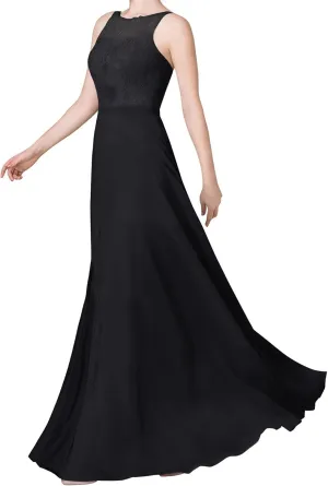 Women's V-Neck Prom Dresses Lace Chiffon Formal Evening Party Gowns Long A-Line Bridesmaid Dress