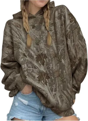 Women's Y2K Camo Hoodie Long Sleeve Sweatshirt Camouflage Pullover Oversized Hooded Sweatshirt