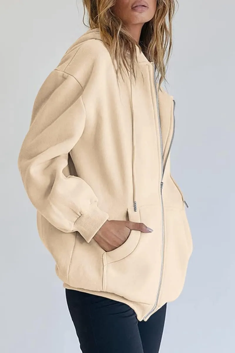 Women's Zip Up Hoodies Oversized Sweatshirt Teen Girls Y2K Clothing Cute Fall Casual Drawstring Jacket with Pockets