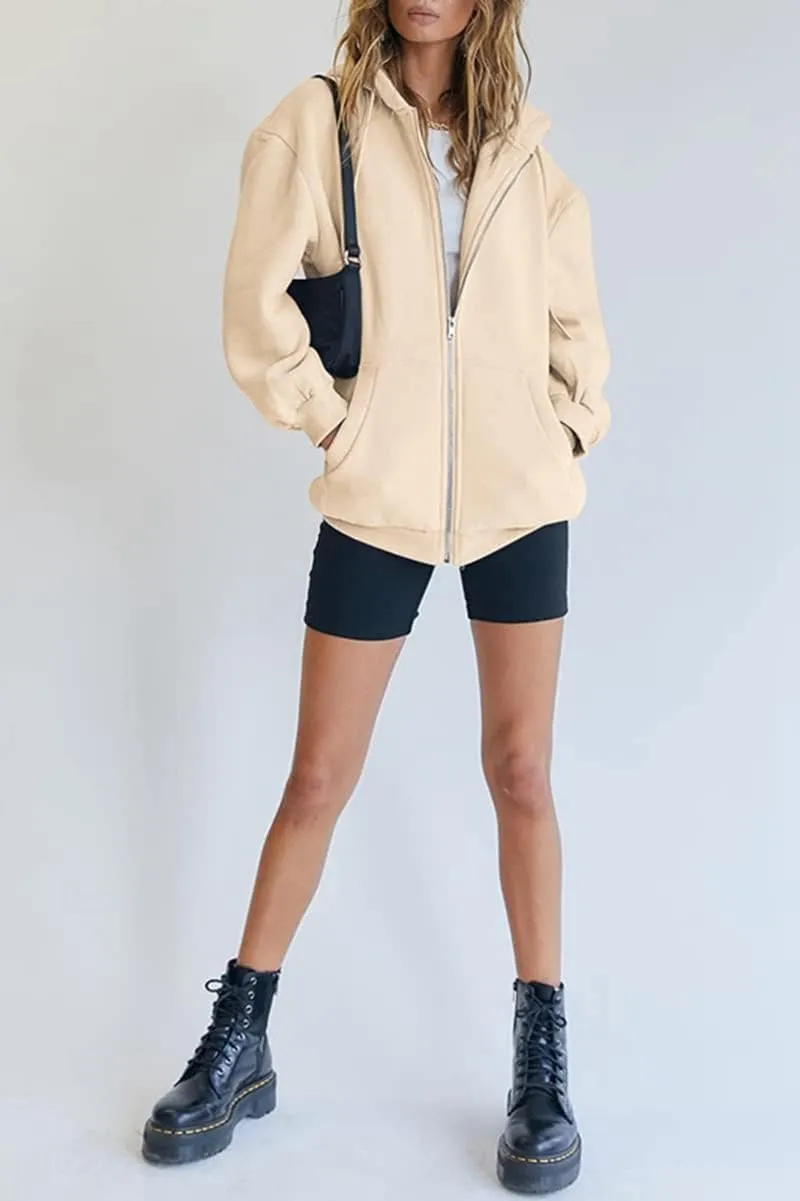 Women's Zip Up Hoodies Oversized Sweatshirt Teen Girls Y2K Clothing Cute Fall Casual Drawstring Jacket with Pockets