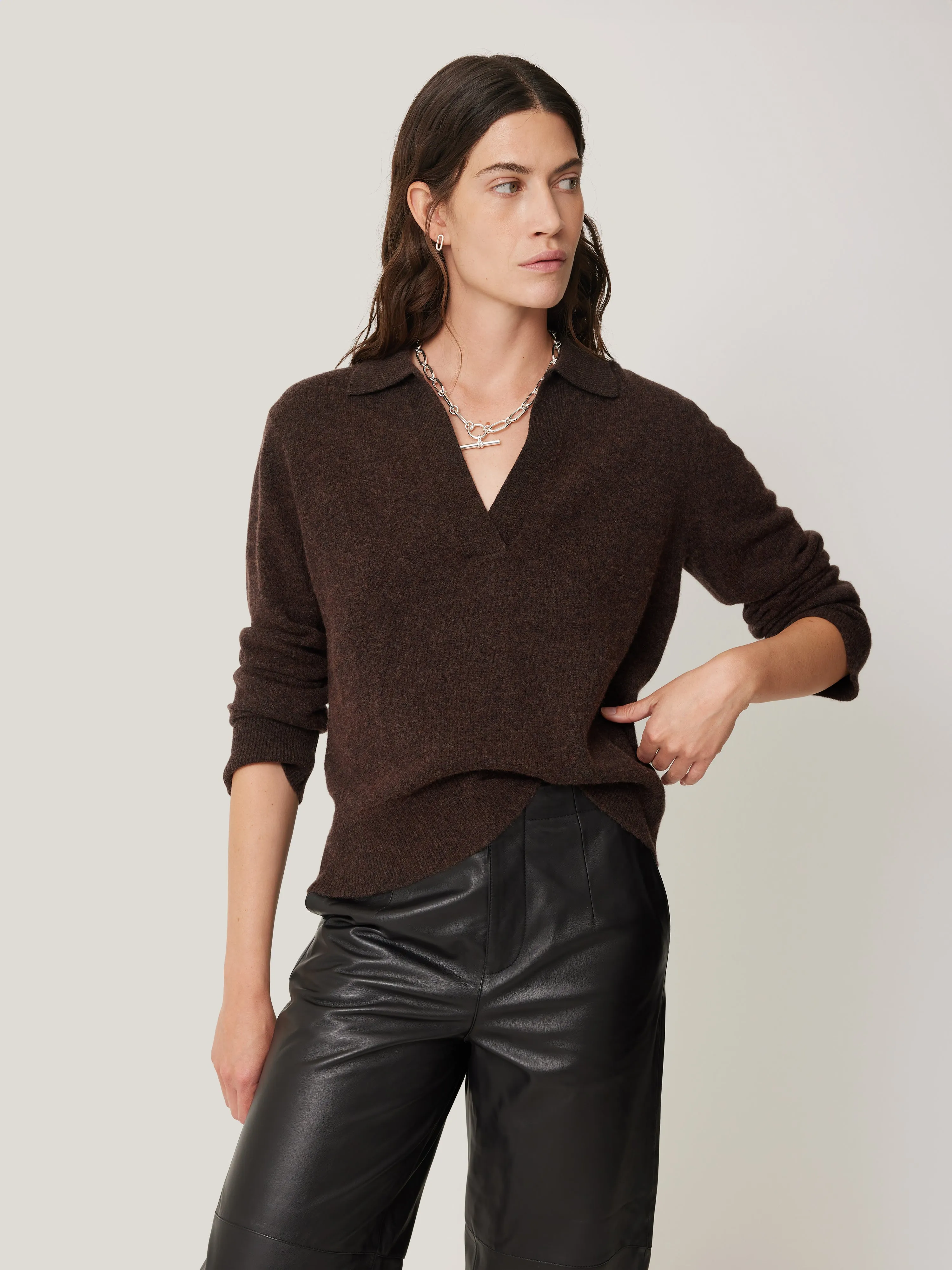 Wool Cashmere Blend Collar Jumper | Brown