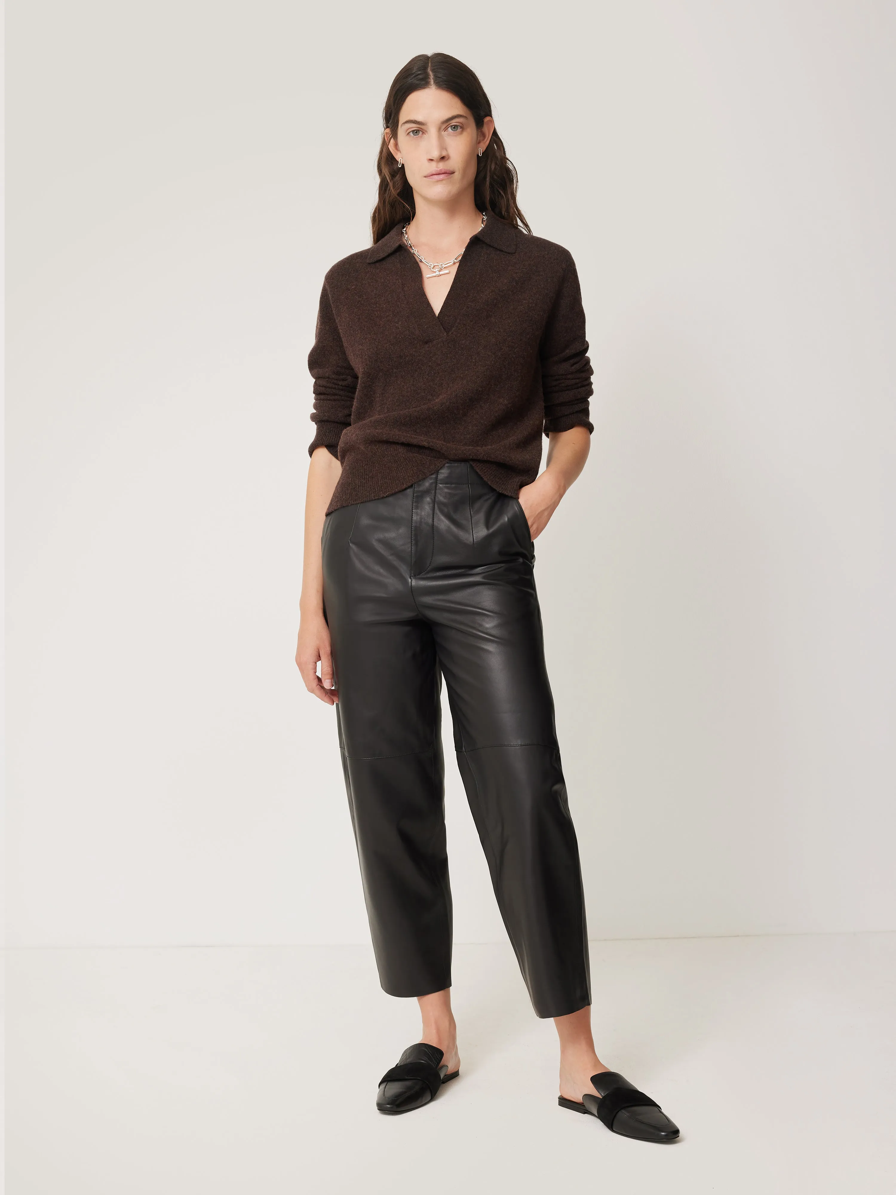 Wool Cashmere Blend Collar Jumper | Brown