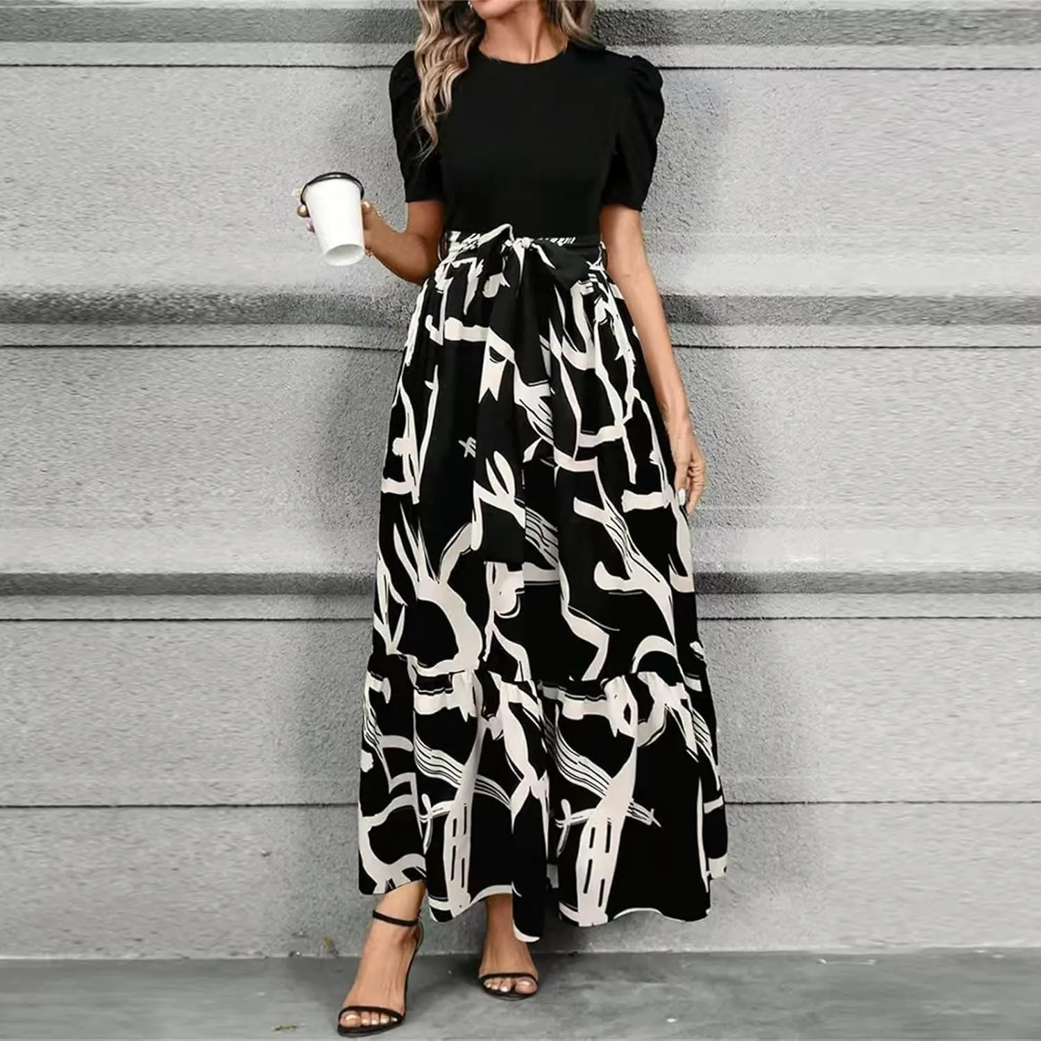 Work Dresses for Women 2025 Elegant Classy Summer Empire Waist Short Sleeve A Line Dress Wedding Guest Wrap Sundress