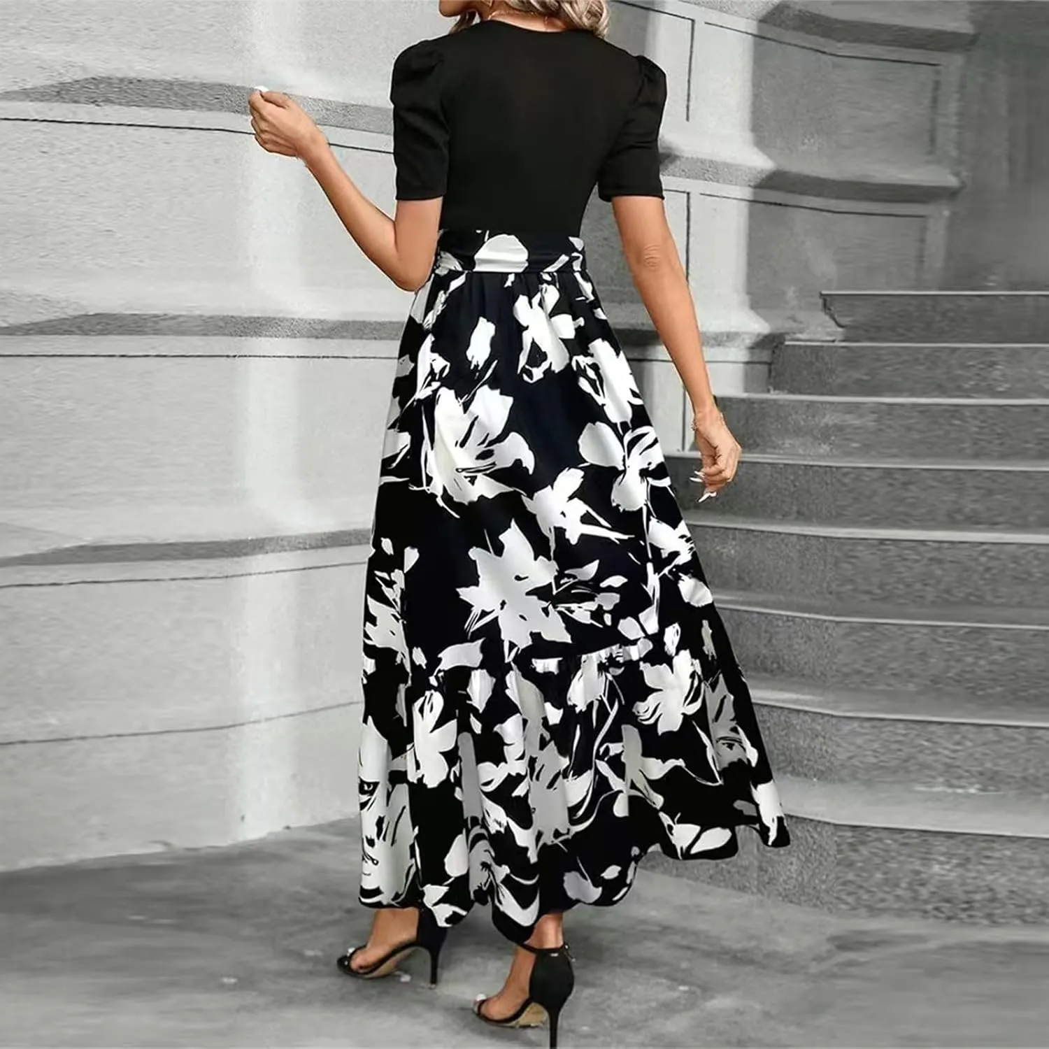 Work Dresses for Women 2025 Elegant Classy Summer Empire Waist Short Sleeve A Line Dress Wedding Guest Wrap Sundress