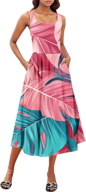 Workout Plus Size Sleeveless Sundress Womens Pop Summer Printed Comfy Dress for
