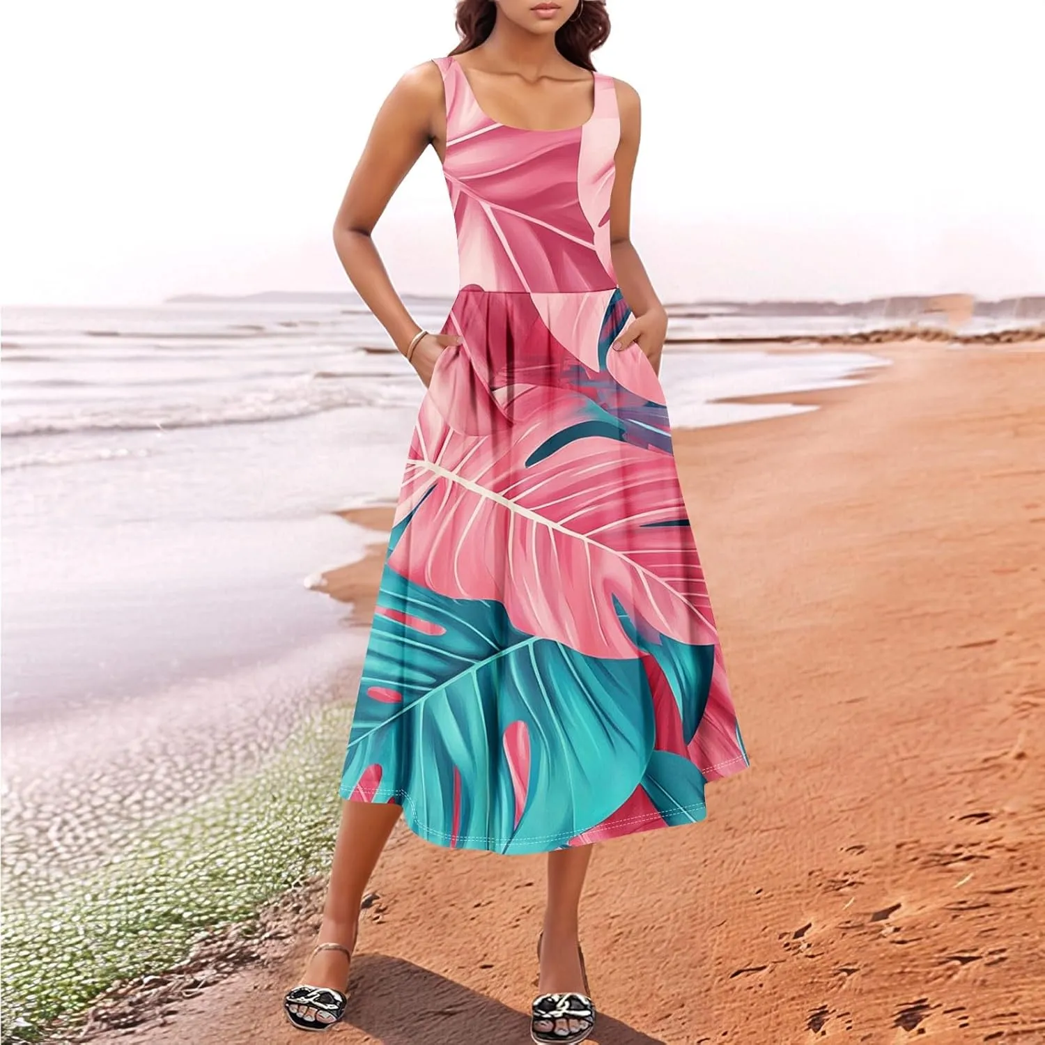 Workout Plus Size Sleeveless Sundress Womens Pop Summer Printed Comfy Dress for