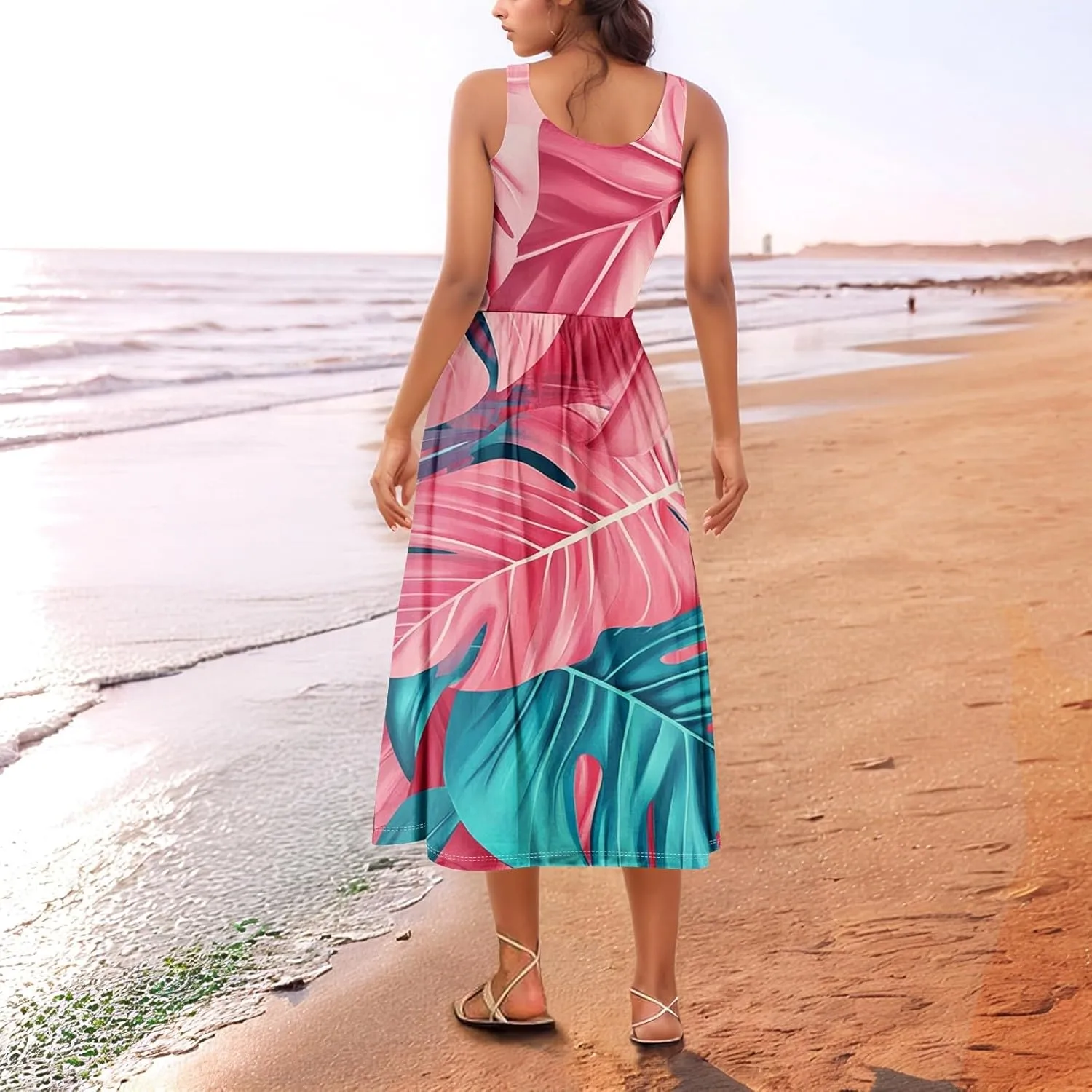 Workout Plus Size Sleeveless Sundress Womens Pop Summer Printed Comfy Dress for