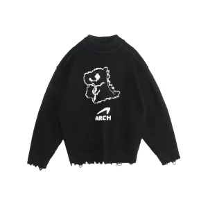 Worn Dinosaur Graphic Sweater Black